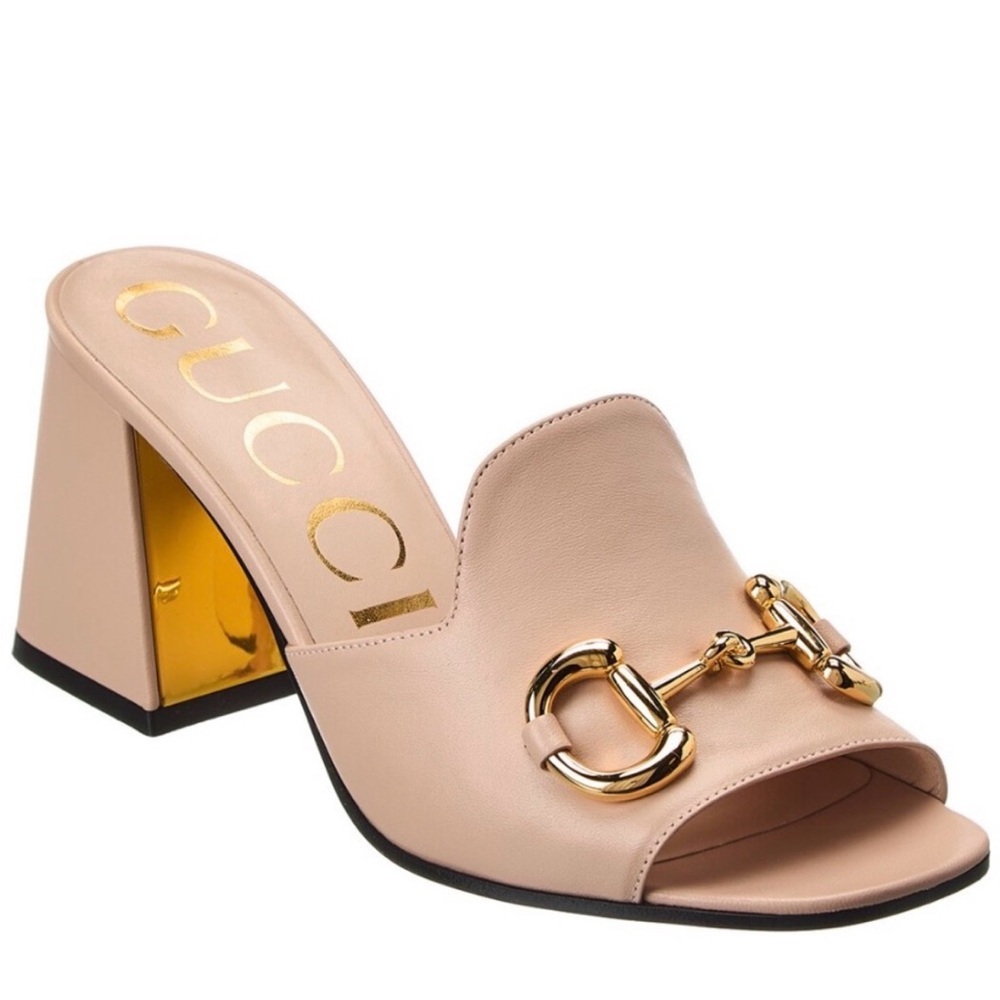 Gucci Pink Heels with Gold Hardware